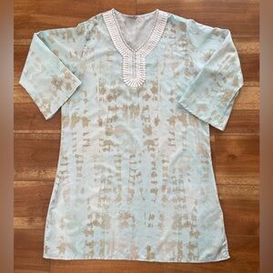 Lulla Collection by Bindya Teal and Gold Embroidered Neckline Tunic